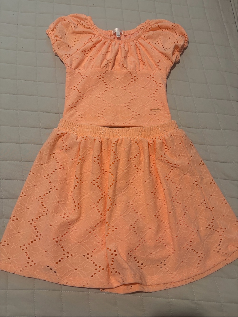 Girls Peach Eyelet Summer Dress